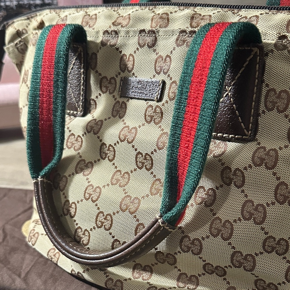 Gucci Sherry Line GG Pattern Nylon Beige Hand Bag - Picture 3 of 12